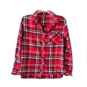 Eddie Bauer Red Navy Plaid Button-Up Long Sleeve Soft Flannel Shirt Size Small